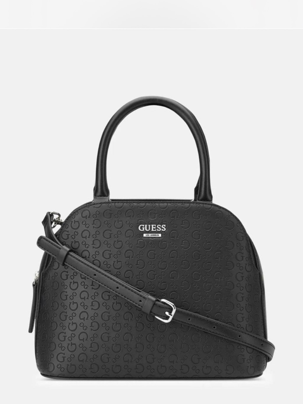 Guess Black Embossed Dome Satchel with Crossbody Strap